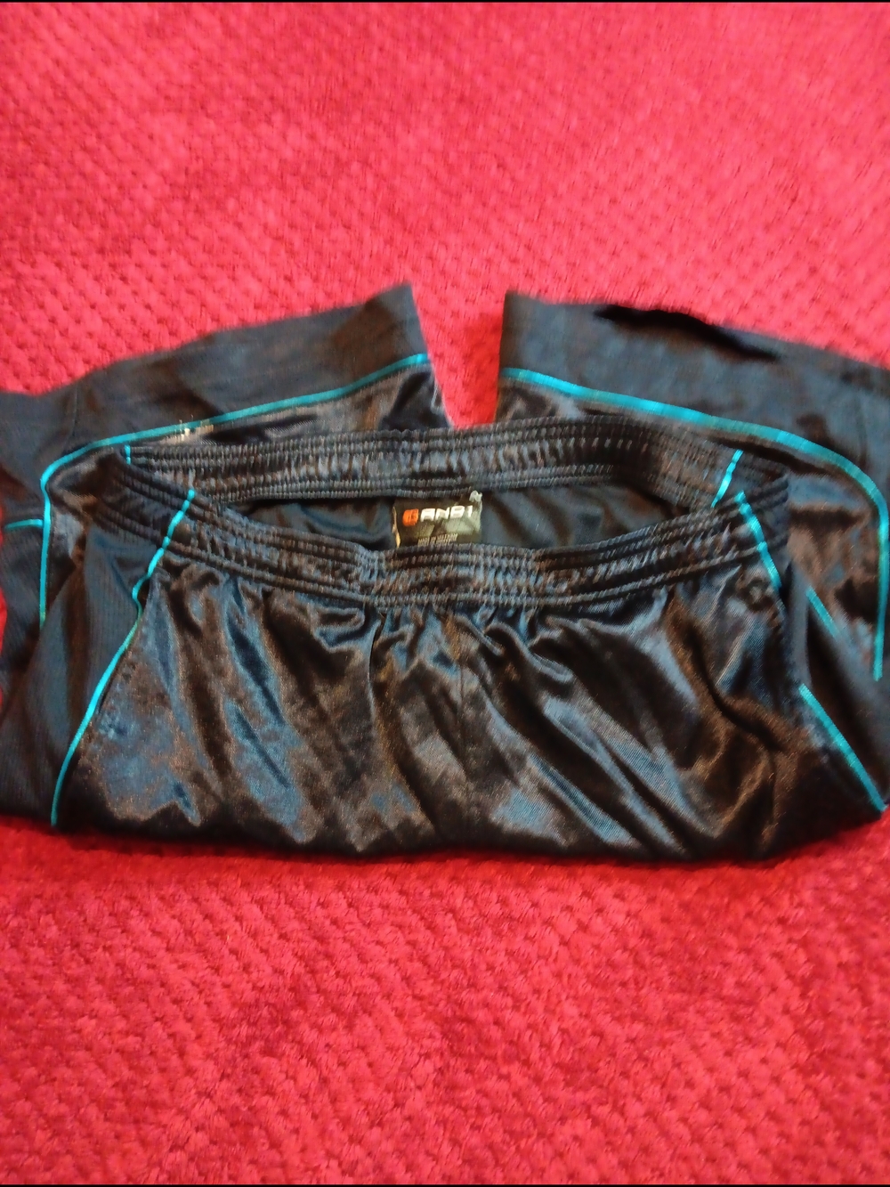 AND1 Black Athletic Shorts with Teal Piping - Picture 3 of 4